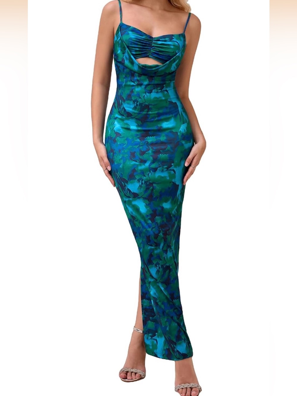 XinFSh Women's Summer Floral Bodycon Maxi Dress Spaghetti Strap Cutout Wedding